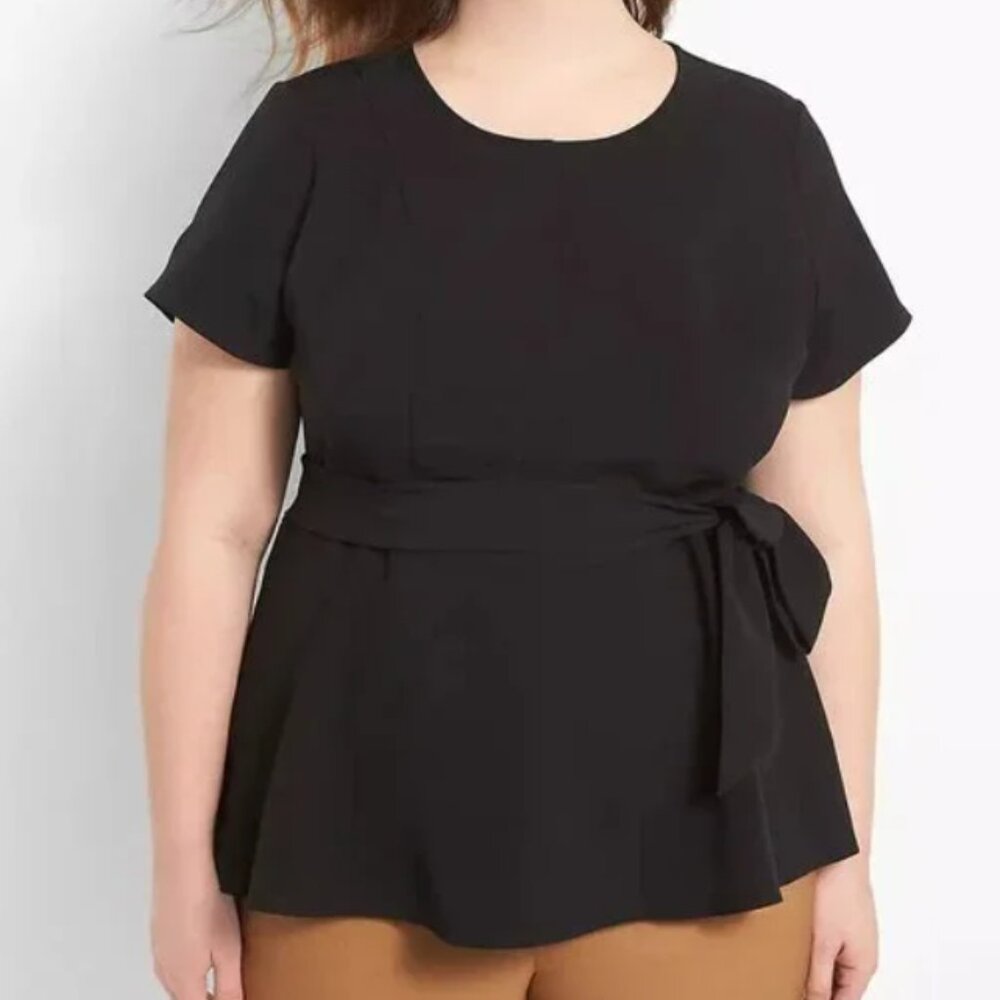 Lane Bryant Fitted Short -Sleeve Crew-Neck Lena Top - Black Plus Size 22